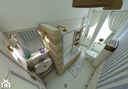 Mieszkanie w stylu prowansalskim - Średnia na poddaszu z lustrem łazienka z oknem, styl prowansalski - zdjęcie od P.S.-projekt