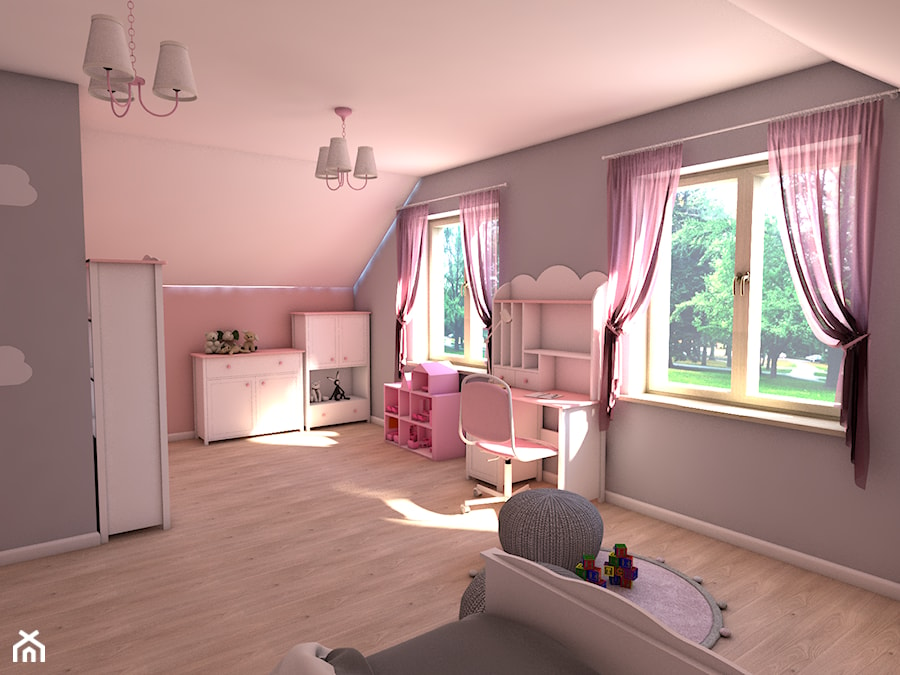 Pokój Milenki - Duży różowy szary pokój dziecka dla nastolatka dla dziewczynki, styl nowoczesny - zdjęcie od P.S.-projekt