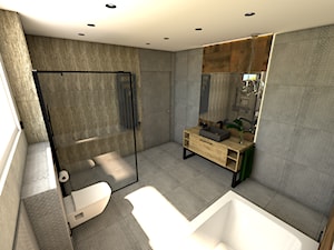 Dom pod Koninem - Średnia z lustrem z punktowym oświetleniem łazienka z oknem, styl industrialny - zdjęcie od P.S.-projekt