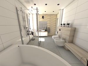 Łazienka na poddaszu - Średnia na poddaszu z lustrem łazienka z oknem, styl nowoczesny - zdjęcie od P.S.-projekt