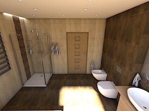Łazienka w brązach - Średnia z lustrem z punktowym oświetleniem łazienka z oknem, styl nowoczesny - zdjęcie od P.S.-projekt