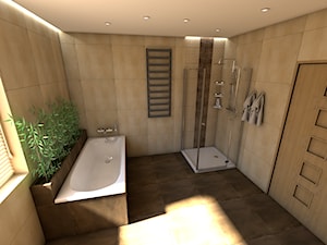 Łazienka w brązach - Duża z punktowym oświetleniem łazienka z oknem, styl nowoczesny - zdjęcie od P.S.-projekt