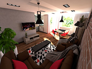 Męskie mieszkanie - Mały szary salon z jadalnią, styl industrialny - zdjęcie od P.S.-projekt