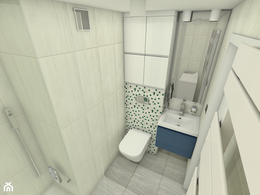 Malutka łazienka - Mała na poddaszu bez okna z pralką / suszarką z lustrem z punktowym oświetleniem łazienka, styl nowoczesny - zdjęcie od P.S.-projekt