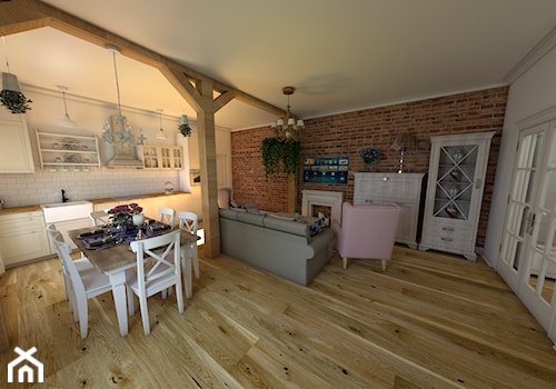 Mieszkanie w stylu prowansalskim - Duży szary salon z kuchnią z jadalnią, styl prowansalski - zdjęcie od P.S.-projekt