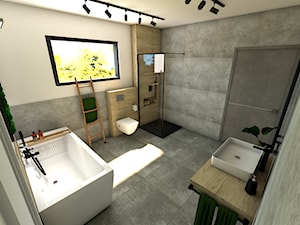 Łazienka w betonie - Średnia z lustrem łazienka z oknem, styl minimalistyczny - zdjęcie od P.S.-projekt