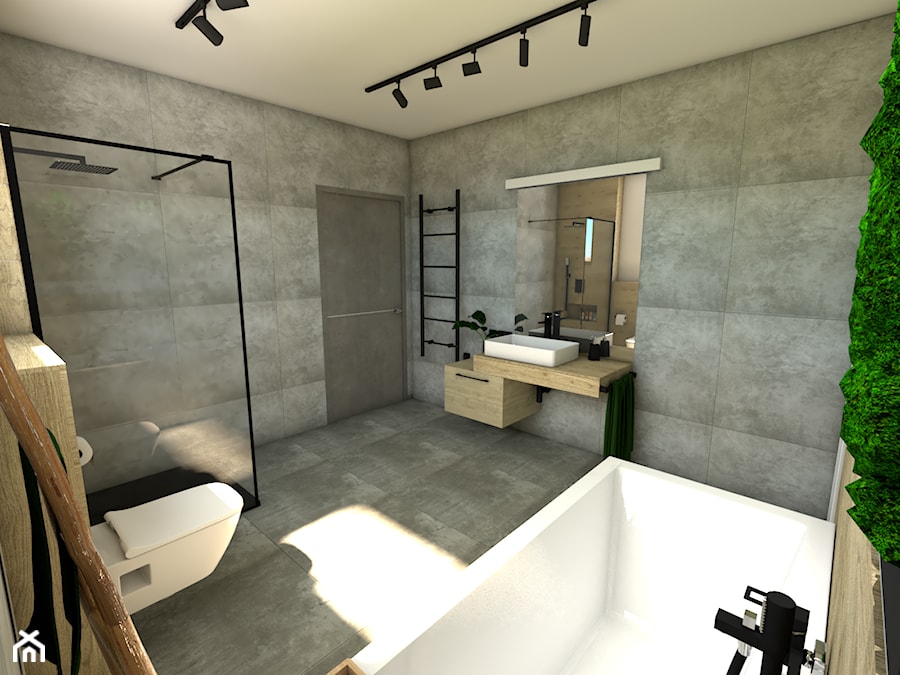 Łazienka w betonie - Duża z lustrem łazienka z oknem, styl minimalistyczny - zdjęcie od P.S.-projekt