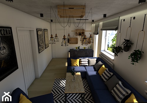 Dom z elementami industrialnymi - Średni biały salon z jadalnią, styl industrialny - zdjęcie od P.S.-projekt