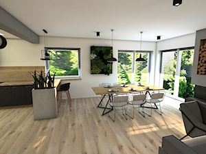 Dom pod Koninem - Średni biały szary salon z kuchnią z jadalnią, styl industrialny - zdjęcie od P.S.-projekt