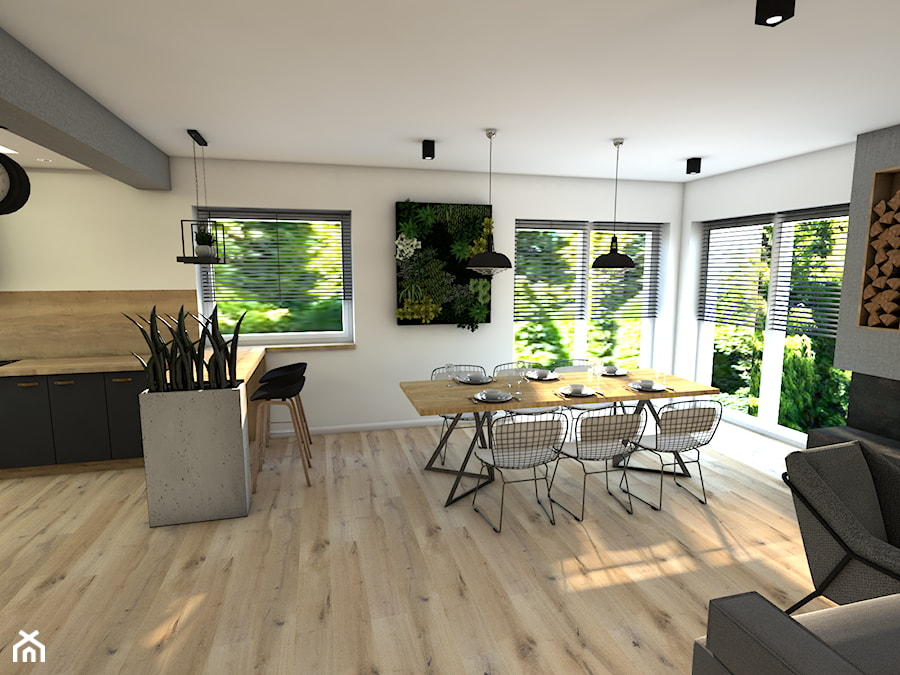 Dom pod Koninem - Średni biały szary salon z kuchnią z jadalnią, styl industrialny - zdjęcie od P.S.-projekt