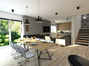 Dom pod Koninem - Średni biały szary salon z jadalnią, styl industrialny - zdjęcie od P.S.-projekt