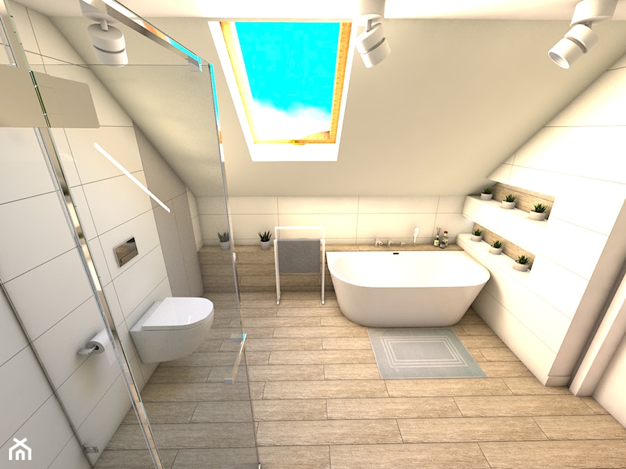 Łazienka z różem - Średnia na poddaszu łazienka z oknem - zdjęcie od P.S.-projekt
