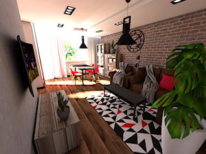 Męskie mieszkanie - Średni szary salon z jadalnią, styl industrialny - zdjęcie od P.S.-projekt