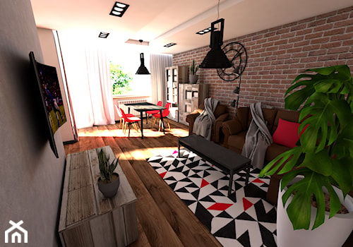 Męskie mieszkanie - Średni szary salon z jadalnią, styl industrialny - zdjęcie od P.S.-projekt