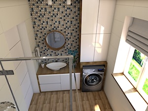 Łazienka z mozaiką - Mała na poddaszu z pralką / suszarką łazienka z oknem - zdjęcie od P.S.-projekt