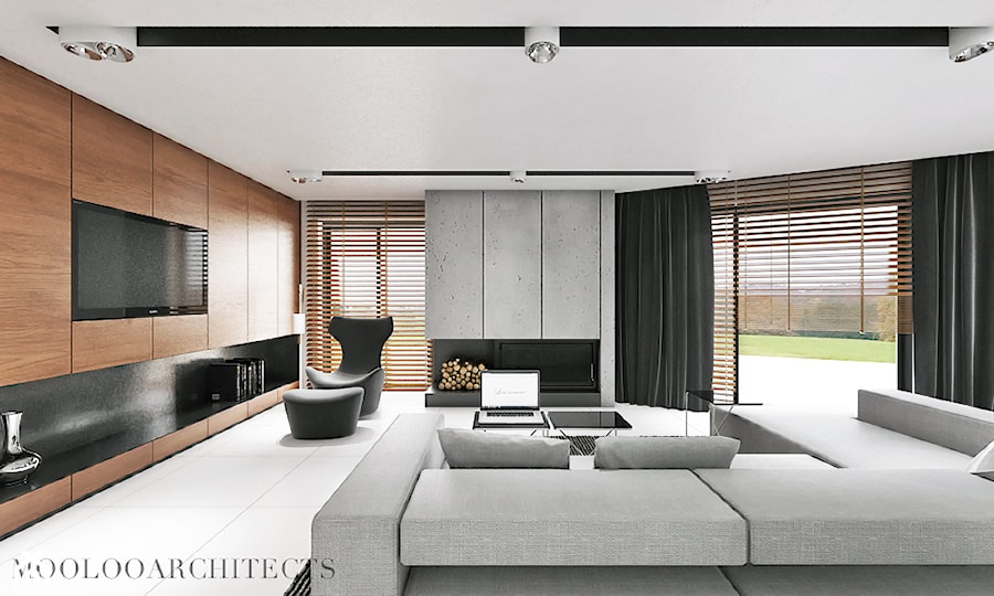 Ip house - Duży biały szary salon, styl nowoczesny - zdjęcie od Mymolo Patrycja Dąbek
