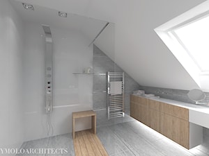 bi house - Duża na poddaszu łazienka z oknem, styl nowoczesny - zdjęcie od Mymolo Patrycja Dąbek