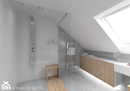 bi house - Duża na poddaszu łazienka z oknem, styl nowoczesny - zdjęcie od Mymolo Patrycja Dąbek