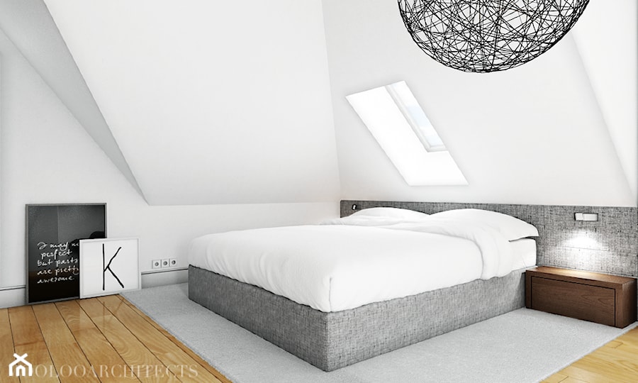 bm house - Średnia biała sypialnia na poddaszu, styl nowoczesny - zdjęcie od Mymolo Patrycja Dąbek
