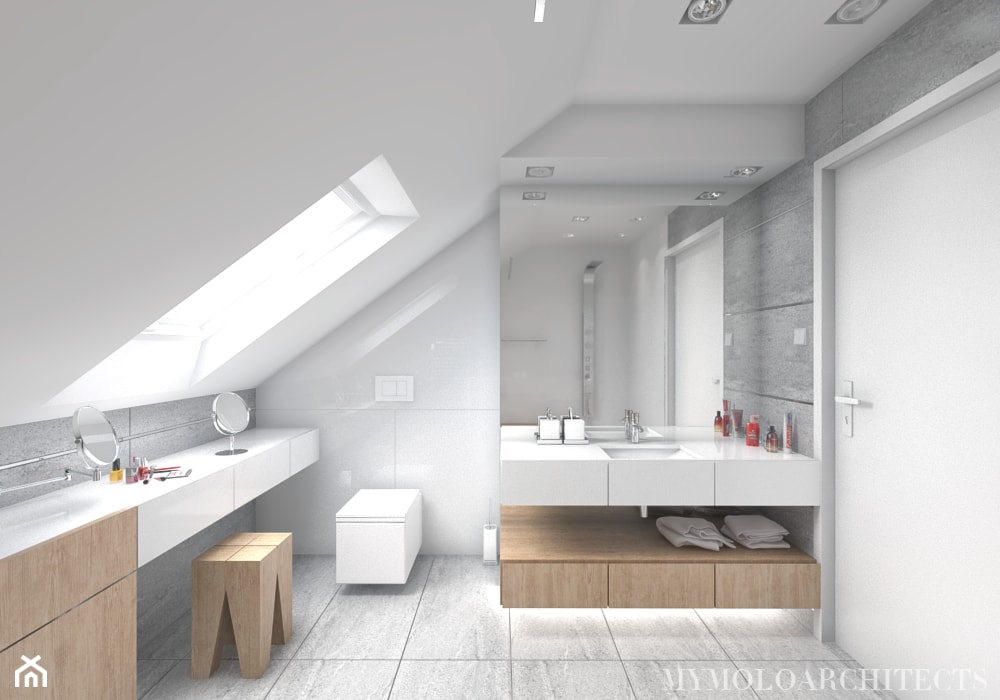 bi house - Na poddaszu z punktowym oświetleniem łazienka, styl nowoczesny - zdjęcie od Mymolo Patrycja Dąbek - Homebook
