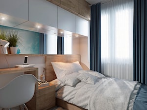 Mała szara z biurkiem sypialnia, styl minimalistyczny - zdjęcie od UrbanForm
