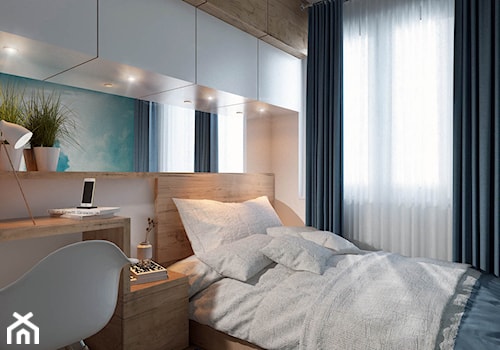 Mała szara z biurkiem sypialnia, styl minimalistyczny - zdjęcie od UrbanForm