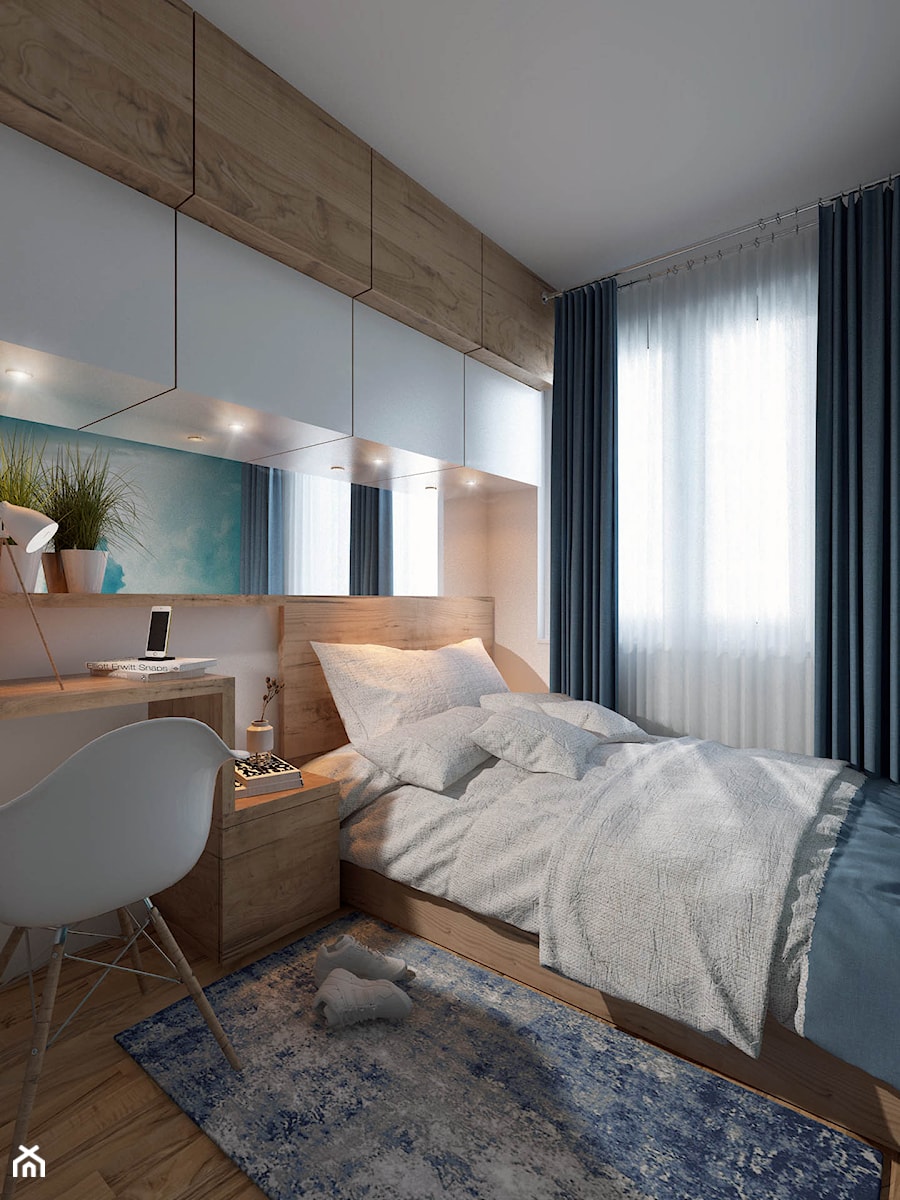 bardzo małe mieszkanie - 29 m2 - Średnia biała z biurkiem sypialnia, styl nowoczesny - zdjęcie od UrbanForm