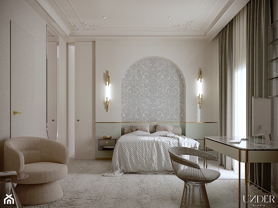 Luksusowa rezydencja w Wawrze - Sypialnia, styl glamour - zdjęcie od UNDER STUDIO