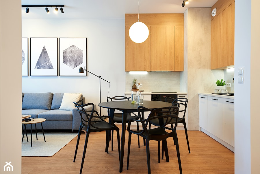 mieszkanie 42m2 - Mała szara jadalnia w kuchni, styl nowoczesny - zdjęcie od Martyna Midel projekty wnętrz