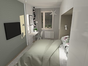 Miętowy powiew - Średnia biała szara z biurkiem sypialnia, styl skandynawski - zdjęcie od 4ideahome