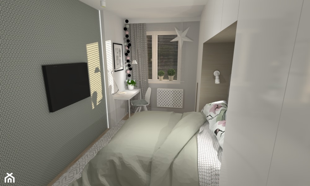 Miętowy powiew - Średnia biała szara z biurkiem sypialnia, styl skandynawski - zdjęcie od 4ideahome - Homebook