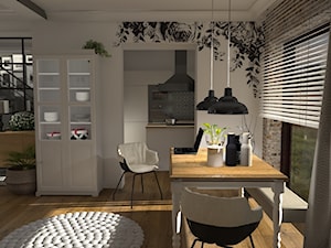 Czarny kwiaty - Mała biała jadalnia w salonie w kuchni, styl industrialny - zdjęcie od 4ideahome