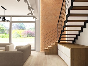 Wnętrza domu na Jurze - Schody dwubiegowe drewniane, styl nowoczesny - zdjęcie od BAK Architekci