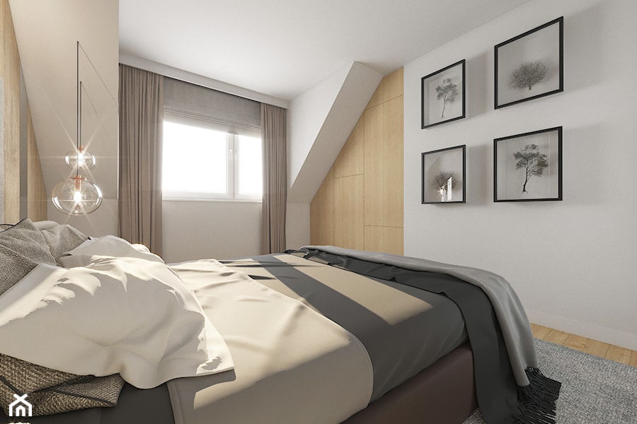DOM POKAZOWY - Mała szara sypialnia na poddaszu, styl tradycyjny - zdjęcie od KBW Architektura & Design