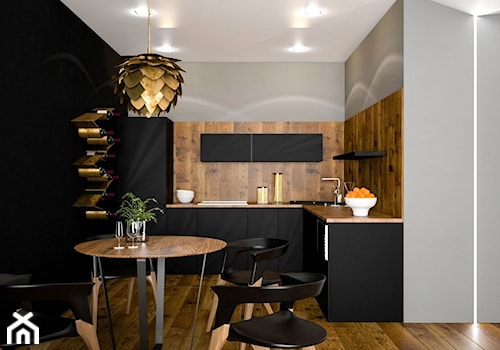 APARTAMENT SKY BLACK - Średnia otwarta czarna szara z zabudowaną lodówką z nablatowym zlewozmywakiem kuchnia w kształcie litery l, styl nowoczesny - zdjęcie od KBW Architektura & Design