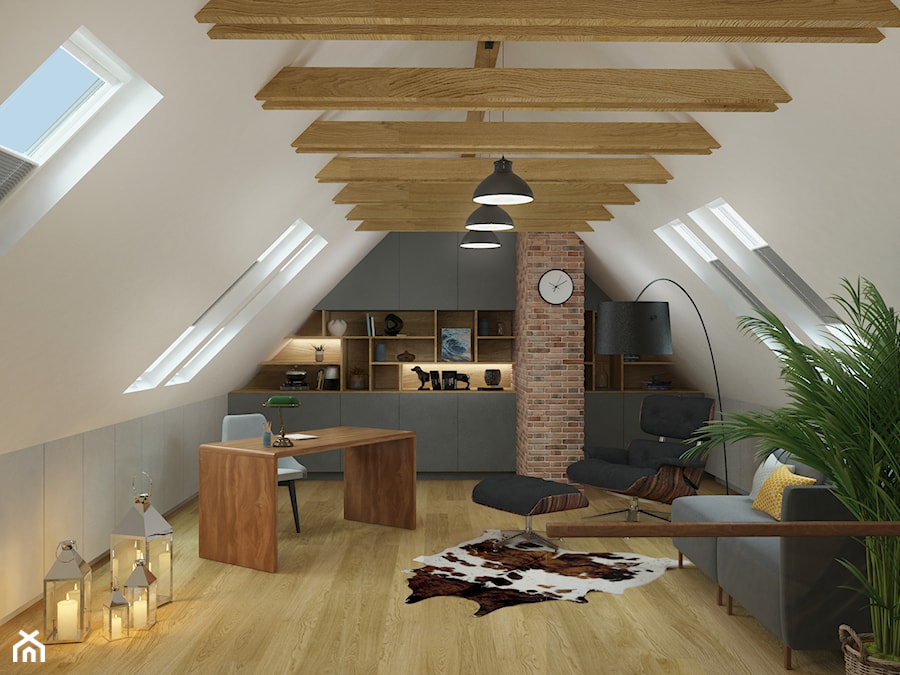 DOM POKAZOWY - Duże w osobnym pomieszczeniu z sofą szare biuro, styl nowoczesny - zdjęcie od KBW Architektura & Design