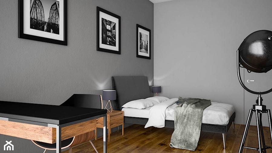 APARTAMENT SKY BLACK - Średnia szara z biurkiem sypialnia, styl nowoczesny - zdjęcie od KBW Architektura & Design