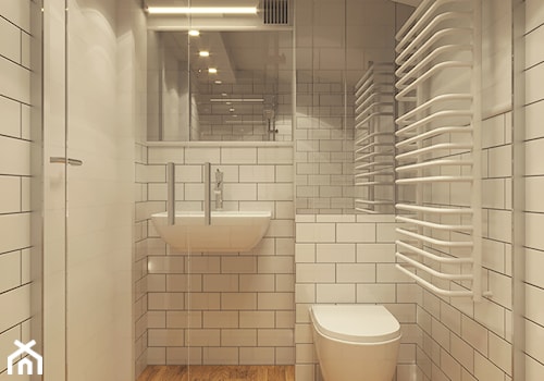 MIESZKANIE W STYLU NOWOCZESNYM - Mała na poddaszu bez okna z lustrem z punktowym oświetleniem łazienka, styl skandynawski - zdjęcie od KBW Architektura & Design