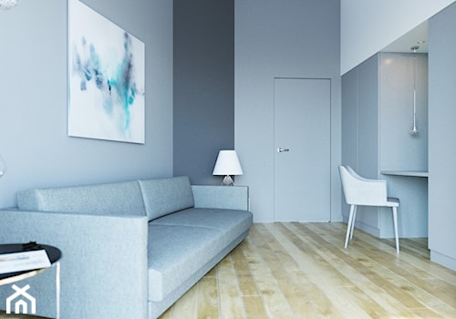 APARTAMENT SKY WHITE - Średnie w osobnym pomieszczeniu z sofą z zabudowanym biurkiem białe szare biuro, styl tradycyjny - zdjęcie od KBW Architektura & Design