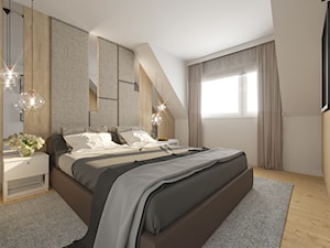 DOM POKAZOWY - Średnia beżowa biała sypialnia na poddaszu, styl tradycyjny - zdjęcie od KBW Architektura & Design