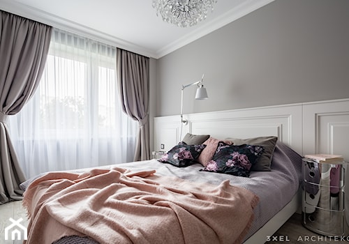 NOWOCZESNY GLAMOUR - Średnia biała szara sypialnia, styl glamour - zdjęcie od 3XEL Architekci