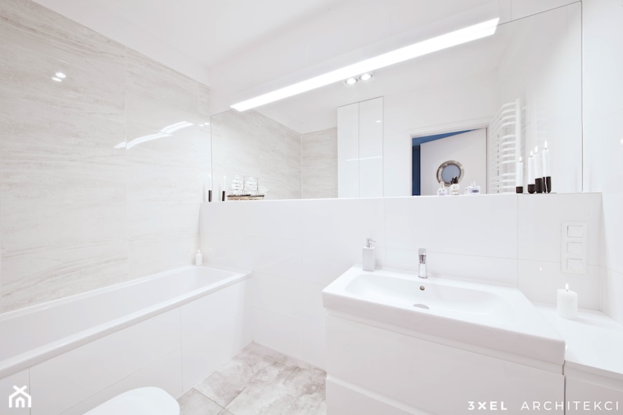 MIESZKANIE W ŁODZI - Mała bez okna z lustrem z punktowym oświetleniem łazienka, styl nowoczesny - zdjęcie od 3XEL Architekci