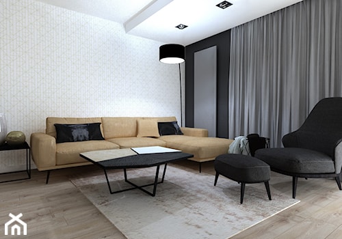 apartament//100m//Andrychów - Średni biały czarny salon - zdjęcie od totamstudio