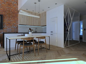 mieszkanie//86m//Bielsko-Biała - Duża brązowa szara jadalnia w kuchni - zdjęcie od totamstudio