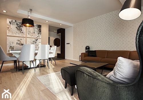 apartament//100m//realizacja - Średni beżowy biały salon z jadalnią - zdjęcie od totamstudio