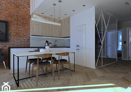 mieszkanie//86m//Bielsko-Biała - Średnia otwarta z kamiennym blatem z zabudowaną lodówką kuchnia w kształcie litery l z marmurem nad blatem kuchennym, styl nowoczesny - zdjęcie od totamstudio