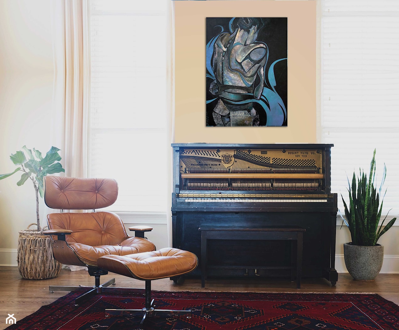 Salon z pianinem i obrazem 'Sensual 4' - zdjęcie od anialuk - Homebook