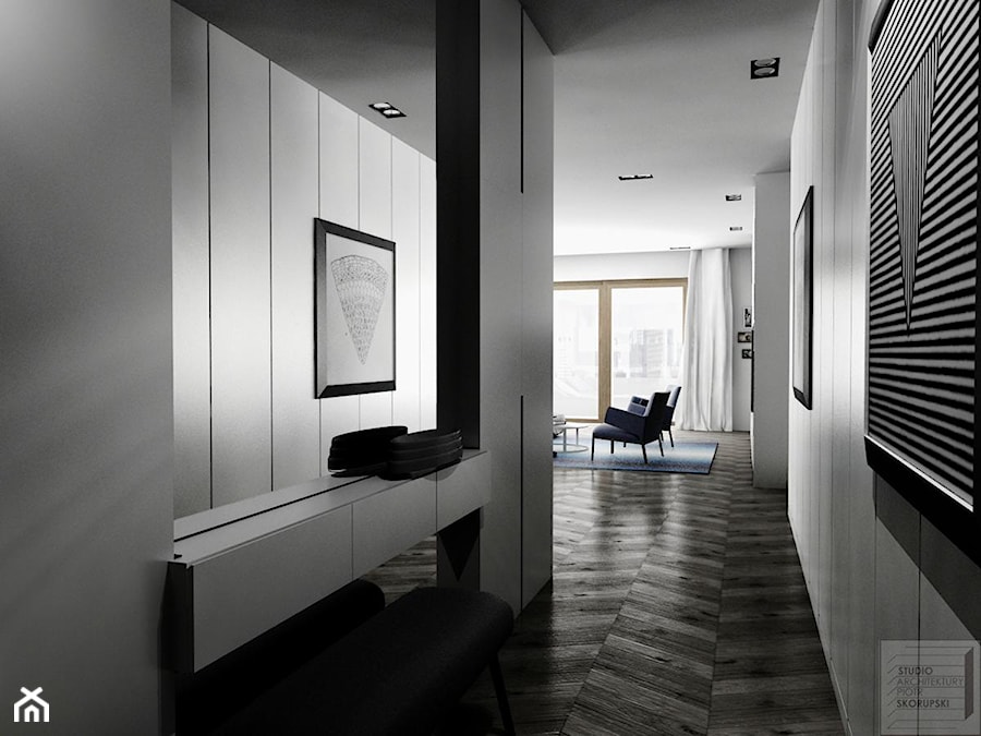 Czarno - biały apartament - Hol / przedpokój, styl nowoczesny - zdjęcie od Piotr Skorupski Studio Architektury
