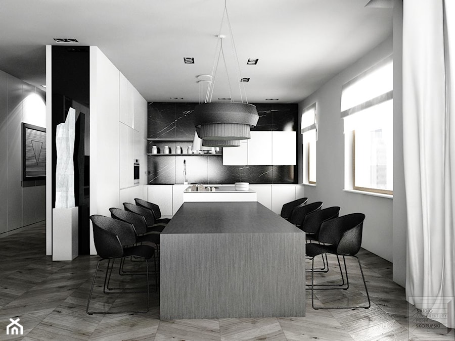 Czarno-biała jadalnia - zdjęcie od Piotr Skorupski Studio Architektury