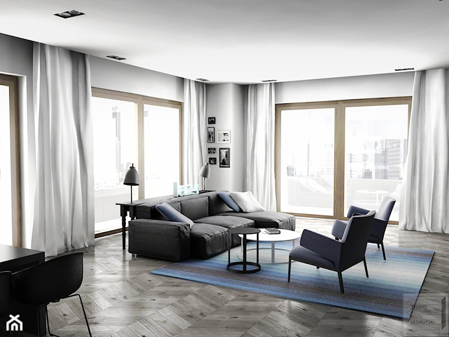 Salon z odcieniami błękitu - zdjęcie od Piotr Skorupski Studio Architektury